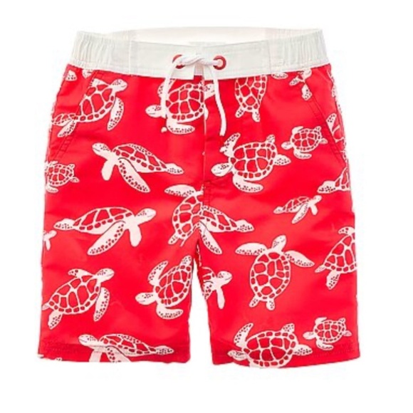 Mini Boden Sz 7 Board Shorts Red Turtle Print - Picture 1 of 2